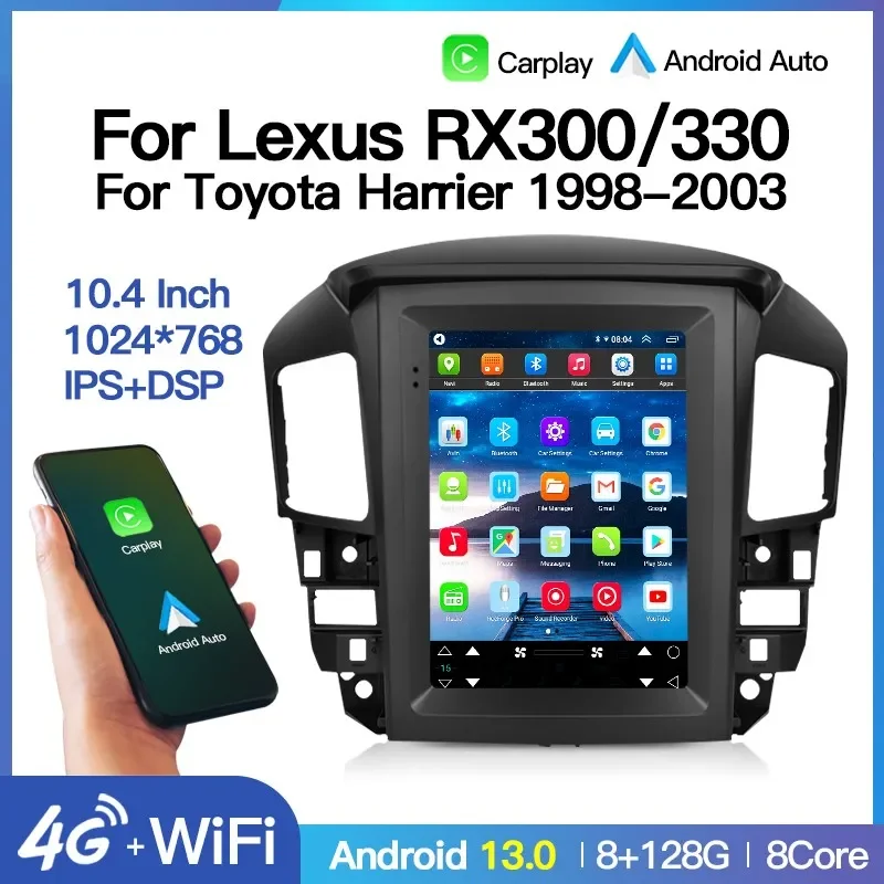 

10.4 Inch Android Tesla Screen Car Radio for Lexus RX300 RX330 Toyota Harrier 1998-2005 Multimedia Player Gps Navigation Carplay