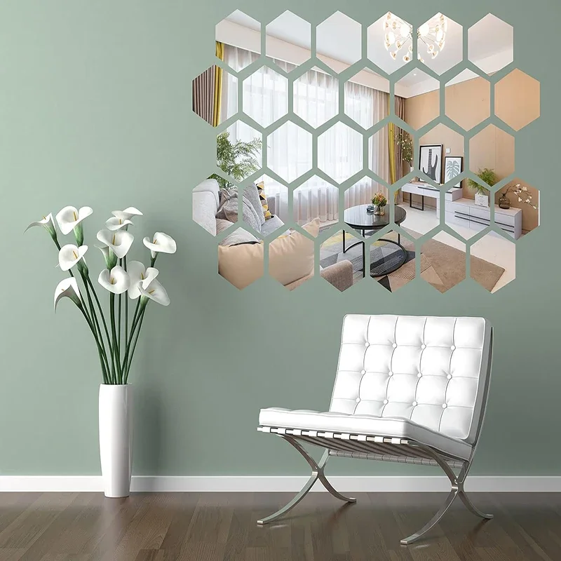 Hexagon Mirror Sticker Acrylic 3D Self Adhesive Art Mirror Stickers No Punch DIY Craft Wall Decals Home Room Wardrobe Decoration