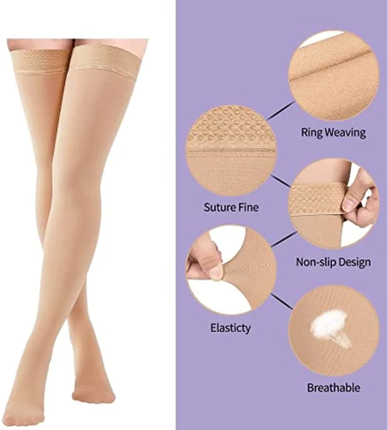 Compression Stockings for Women Men 30-40mmHg Thigh High Compression Socks with Silicone for Running Varicose Veins Swelling.