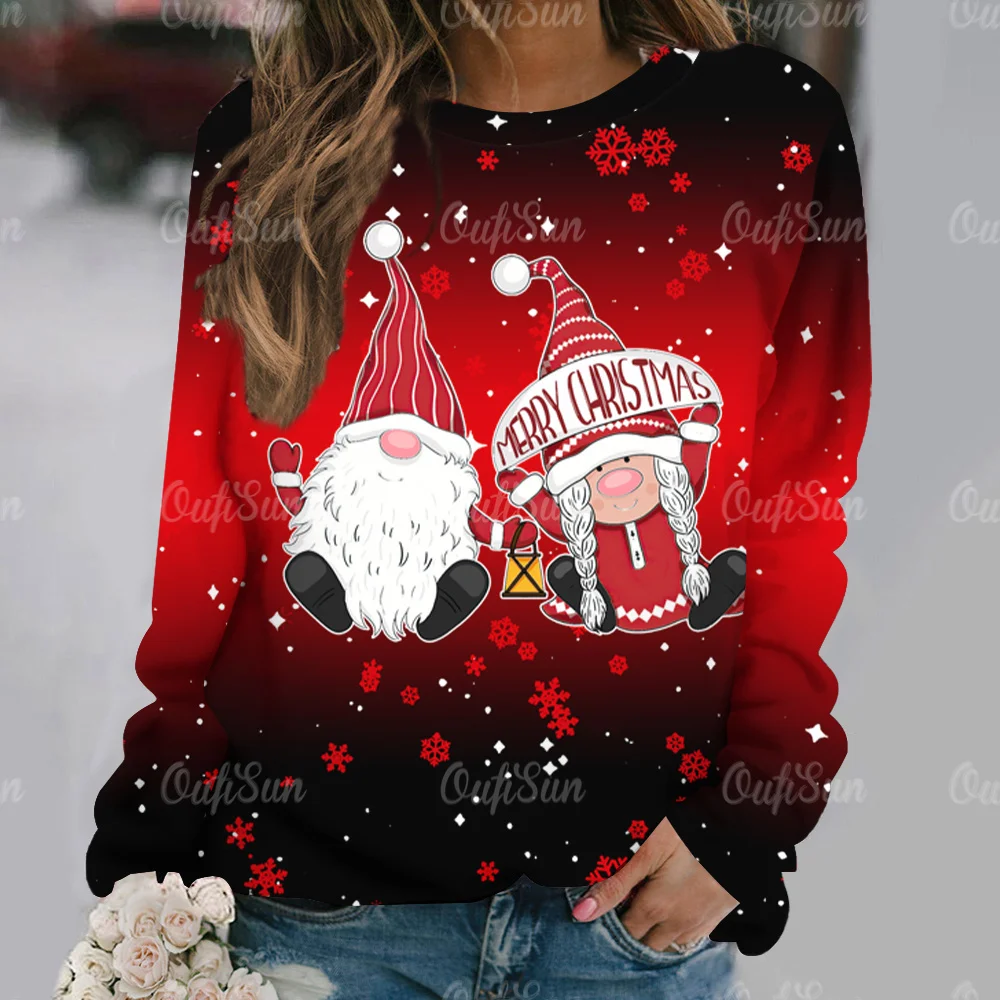 

Merry Christmas Long Sleeve Autumn T-Shirt Cartoon Santa Claus Women Fashion Winter Street Pullovers Tops O-Neck Christmas Tees