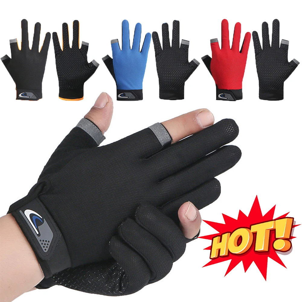 Fishing Gloves 1Pair Fishing Gloves Anti-slip Breathable Two Finger Cut Sport Cycling Fishing Mitten Men Women Fashion Gloves Sport Equipment