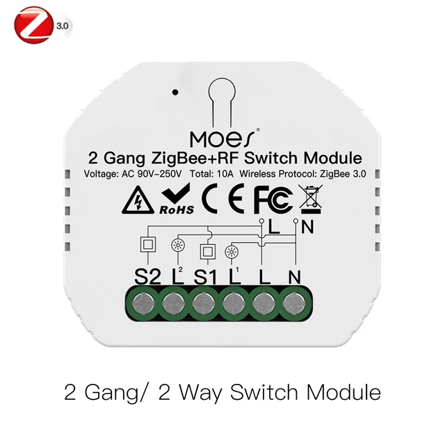 Moes Smart ZigBee WiFi Switch Module Dimmer Curtain Switch Smart Life App Remote Control Alexa Google Home Voice Control ZigBee 2 Gang Switch