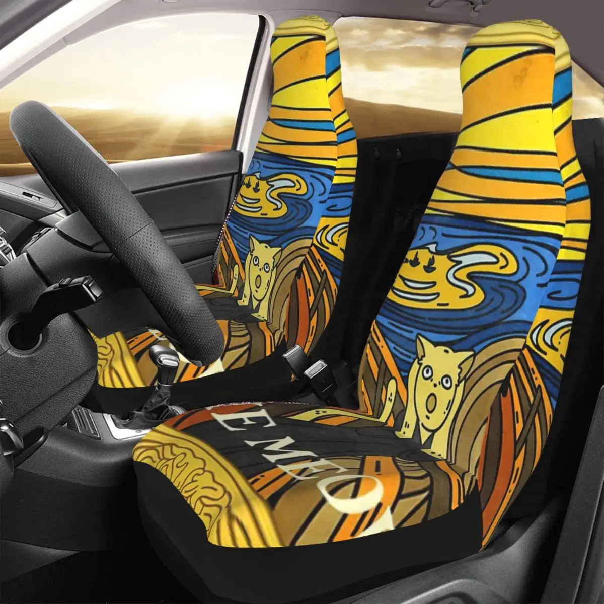 

Funny Famous Paintings Featuring Cats-The Scream Art Print Car Seat Cover Custom Printing Universal Front Protector