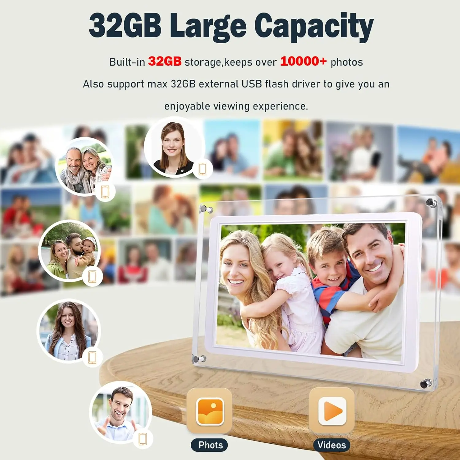 Frameo 와이파이 아크릴 디지털 액자 라이브 사진 비디오 프레임, 32GB 메모리, 1280x800 IPS LCD 터치 스크린 Maovz, 10.1 인치