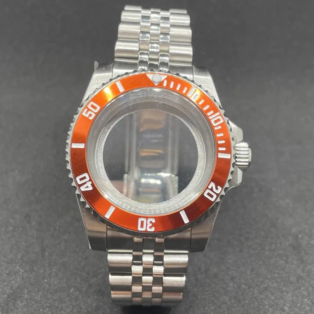 Elegant 40MM Stainless Steel Watch Case with Solid Bracelet and Glide Lock Clasp