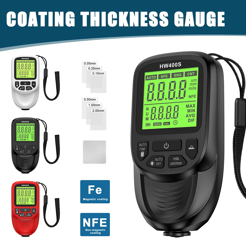 HW-400S/HW-300PRO Coating Thickness Gauge 0.1micron/0-2000 Car Paint Film Thickness Tester Measuring DFT Measuring Meter paint coating meter paint thickness gauge thickness gauge