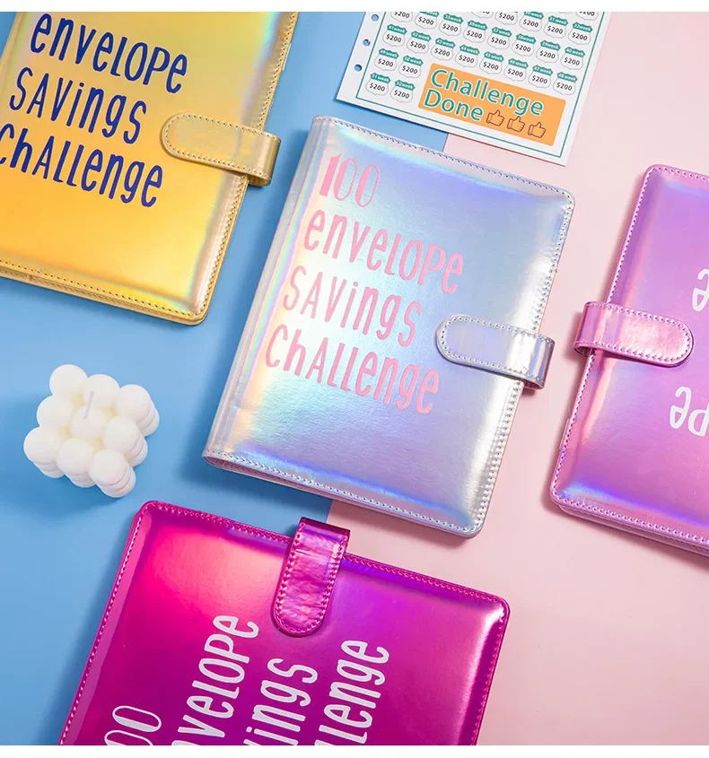 2024 New100 Envelope Savings Challenge Laser A5 Loose-Leaf Binder Budget Binder With Cash Envelopes Money Organizer System 6