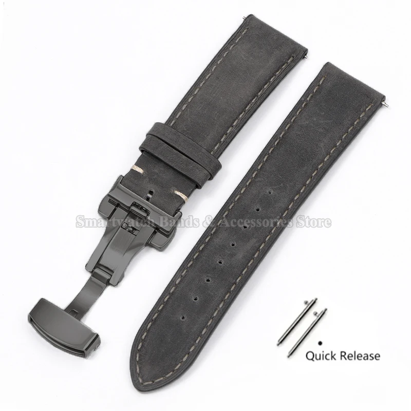 Premium Leather Cowhide Watch Strap with Quick Release and Butterfly Buckle