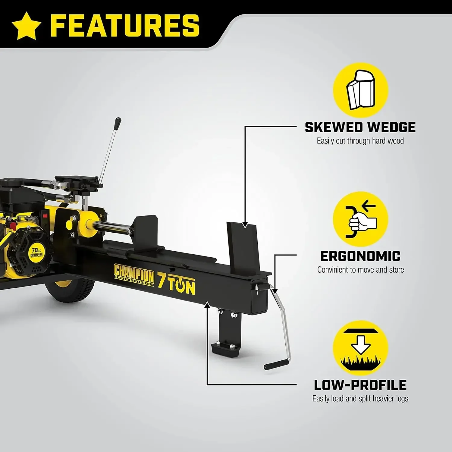 90720 Champion 7-Ton Compact Horizontal Gas Log Splitter with Auto Return, Black