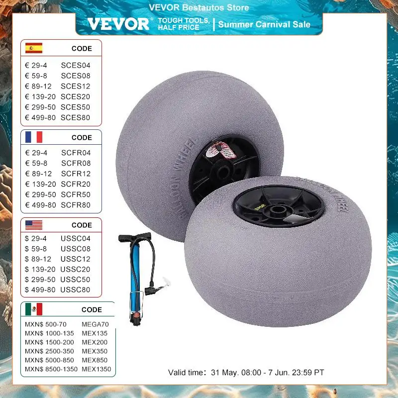 VEVOR 해변 풍선 바퀴 교체 샌드 타이어, TPU 카트 타이어, 카약 돌리 카누 및 버기, 무료 공기 펌프 포함, 13 인치, 2 팩 Best Top5 VEVOR 해변 풍선 바퀴 교체 샌드 타이어, TPU 카트 타이어, 카약 돌리 카누 및 버기, 무료 공기 펌프 포함, 13 인치, 2 팩 Best Top5