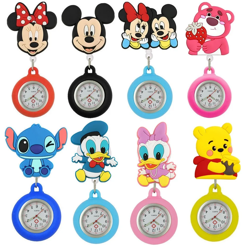 MINISO Cartoon Retractable Badge Reel Clip Pocket Watch Mouse Bear Duck Lovely Gifts for Women Mens Nurse Doctor Students