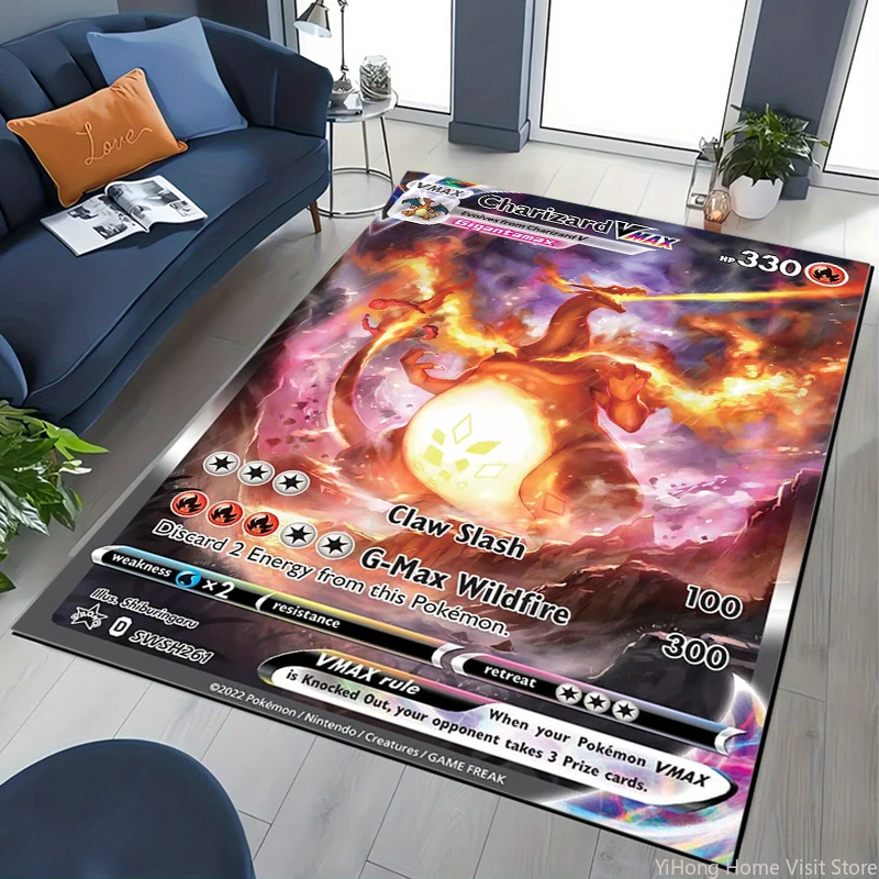 Floor Mat Decorative Carpet Non Slip Carpet Anti Skid Flooring Japanese Anime Pokemon Pikachu Card Pattern Carpet Large Area Rugs for Bedroom Home Decoration Anti Slip Chair Lounge Floor Mat