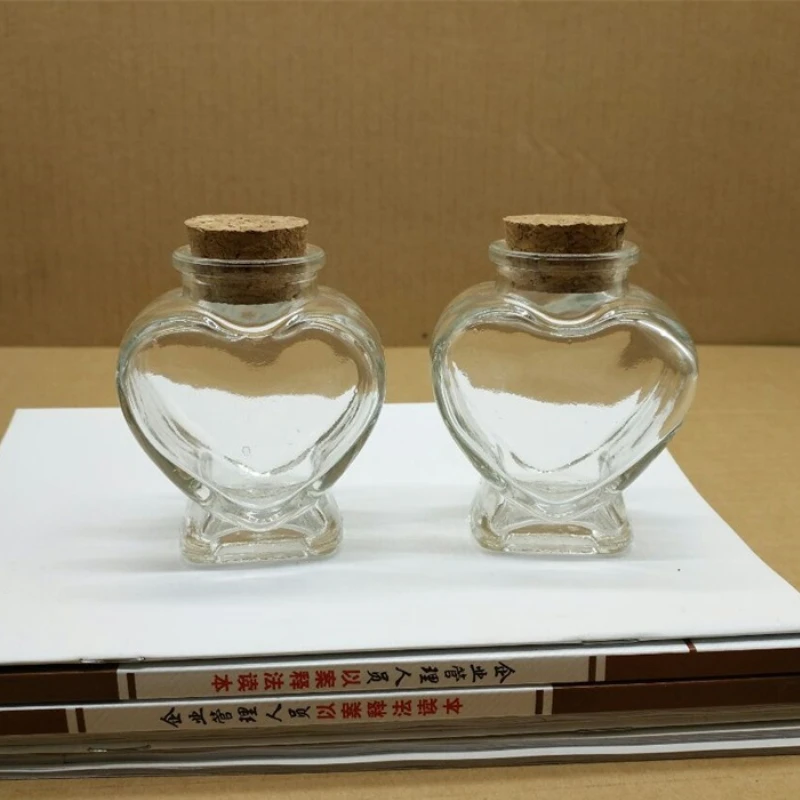 80ml Handmade Candy Bottle Heart-shaped Glass Cork Bottles Soft Rainbow Empty Clear Container Crafts Ornaments Storage