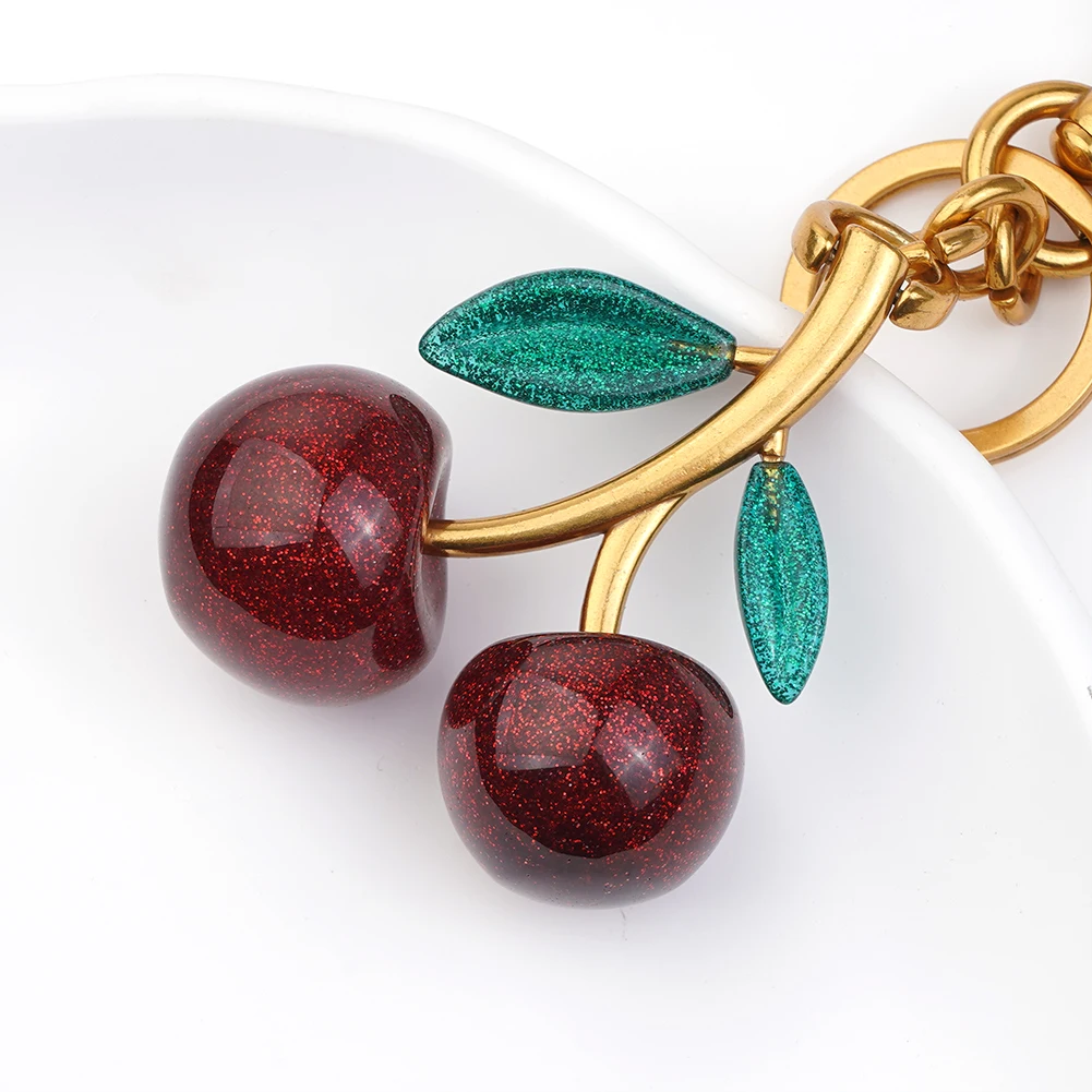 Yjcnelcr Portachiavi da donna alla moda a forma di ciliegia, piccolo ciondolo a forma di ciliegia, con perle, perfetto per borse e chiavi, portachiavi regalo per donne e ragazze, Rosso, Etichettalia
