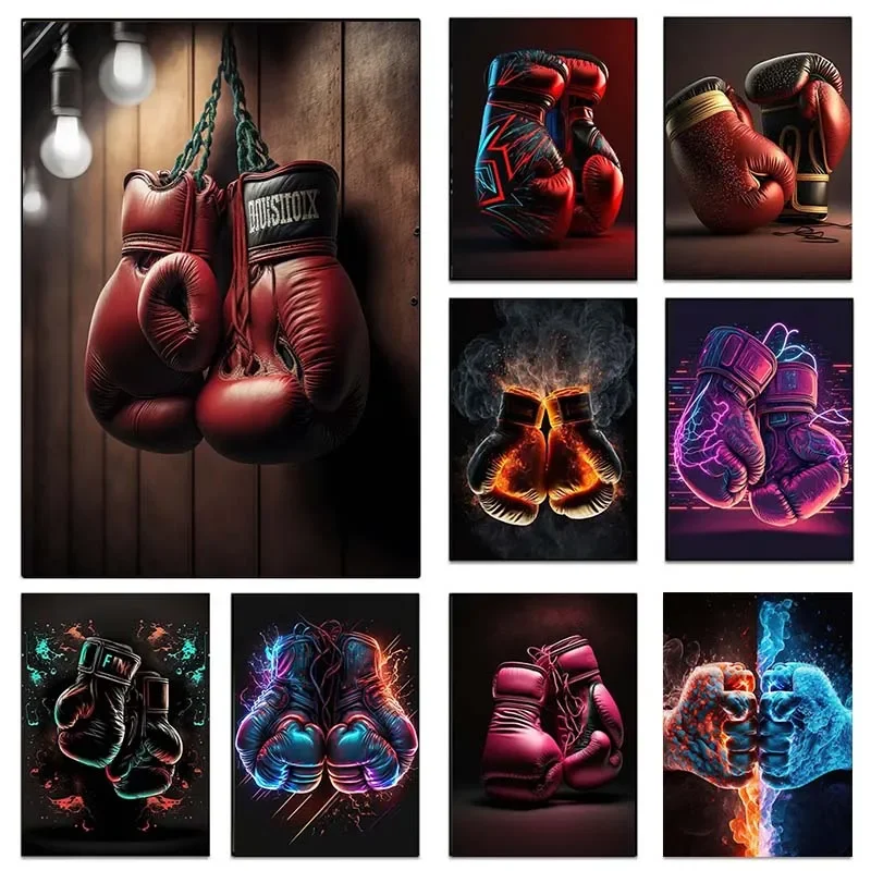 

Retro Boxing Gloves Canvas Painting Art Aesthetics Poster Prints Boxing Gym Club Background Wall Decor Boys Room Picture Cuadros