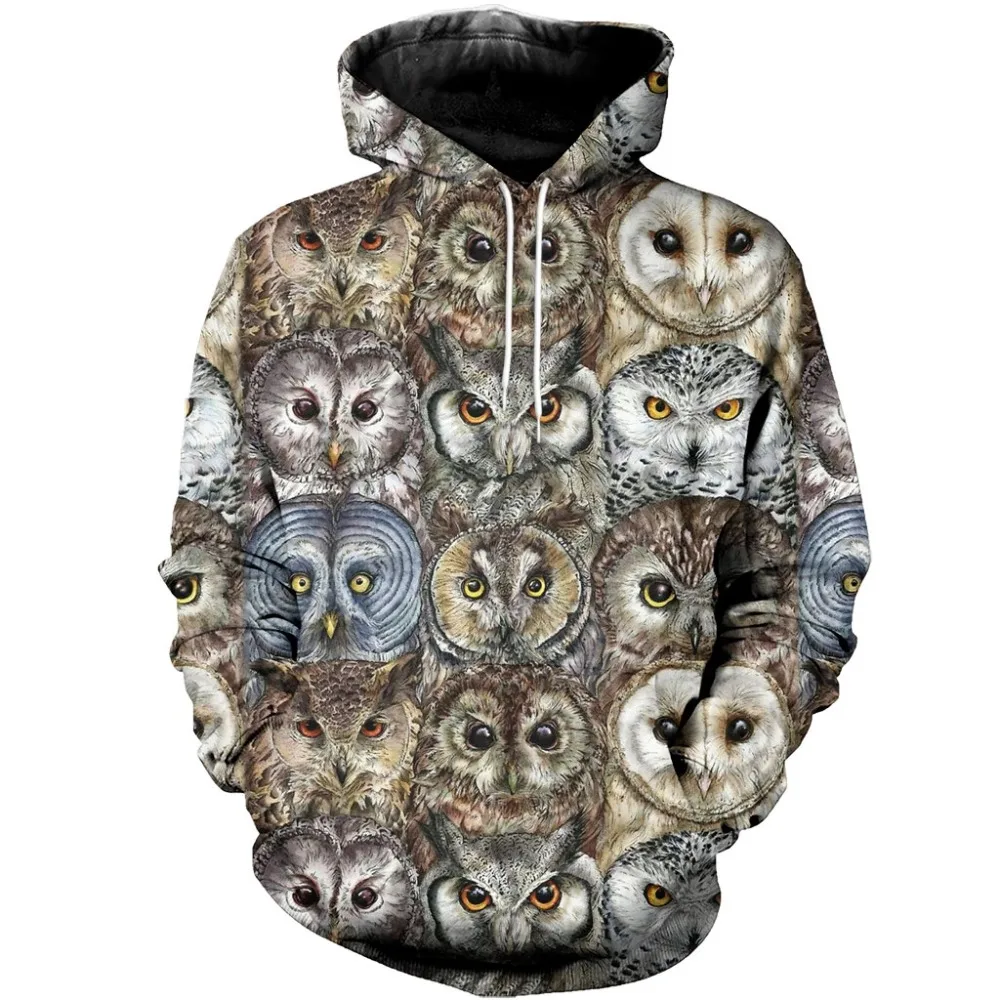 

Brand Fashion Hoodies Animal Owl Design 3D All Over Printed Mens Hooded Sweatshirt Unisex Pullover Casual Oversized