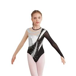 Children's Shimmering Metallic Mesh Long Sleeve Bodysuit - 6 (Silver)