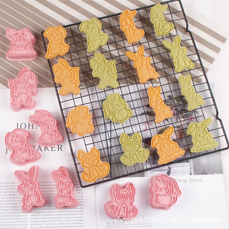 Multiple Sets Cartoon Easter Cookie Cutter Mould Cute Bunny Rabbit Easter Eggs Biscuit Embosser Stamp Baking Fondant Cake Tools Cookie Cutter Baking Mold Cookie Mould Baking Decorating Tools