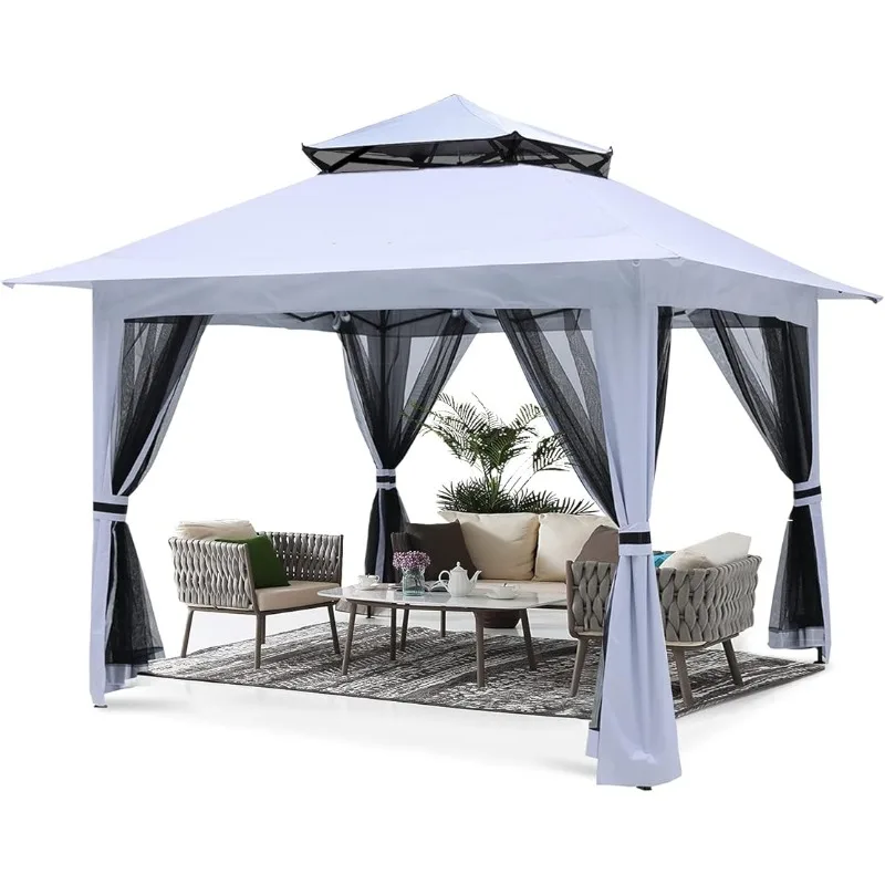 

Tent with Mosquito Netting for Patio Garden Backyard (White) ABCCANOPY Up Gazebo 13x13 - Outdoor Canopy