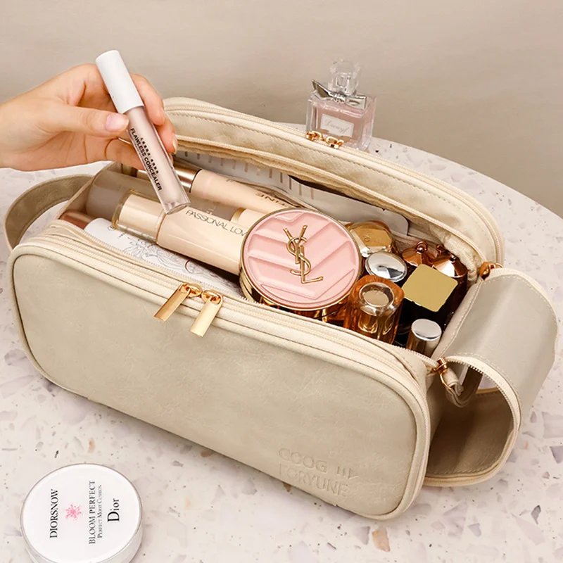 High appearance double zipper make-up bag large-capacity portable travel senior impression make-up brush wash-and-wash bag 3