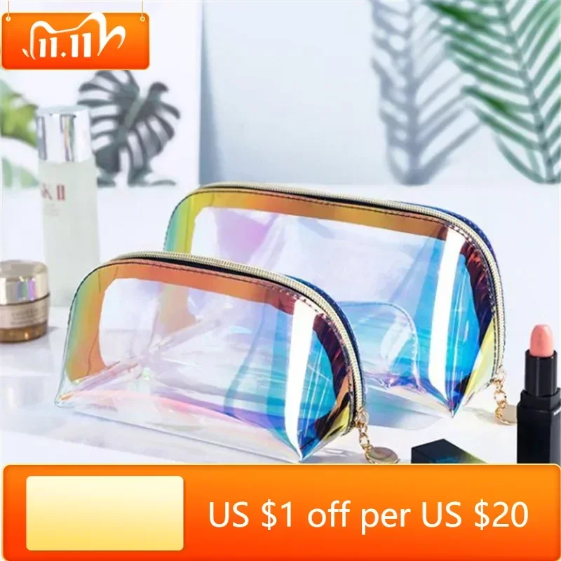 

Girl Makeup Bag Colorful Laser Cosmetic Bag Organizer Make Up Case Beauty Pouch Lipstick Bag TPU Beautician Toiletry Bags Sac