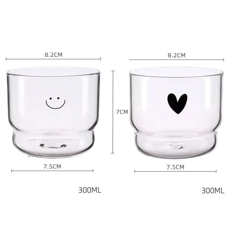 300ml Cute Love Letter Shape Glass Cup Household High Borosilicate Coffee Mug Ball Handle Milk Juice Yogurt Dessert Cup Creative