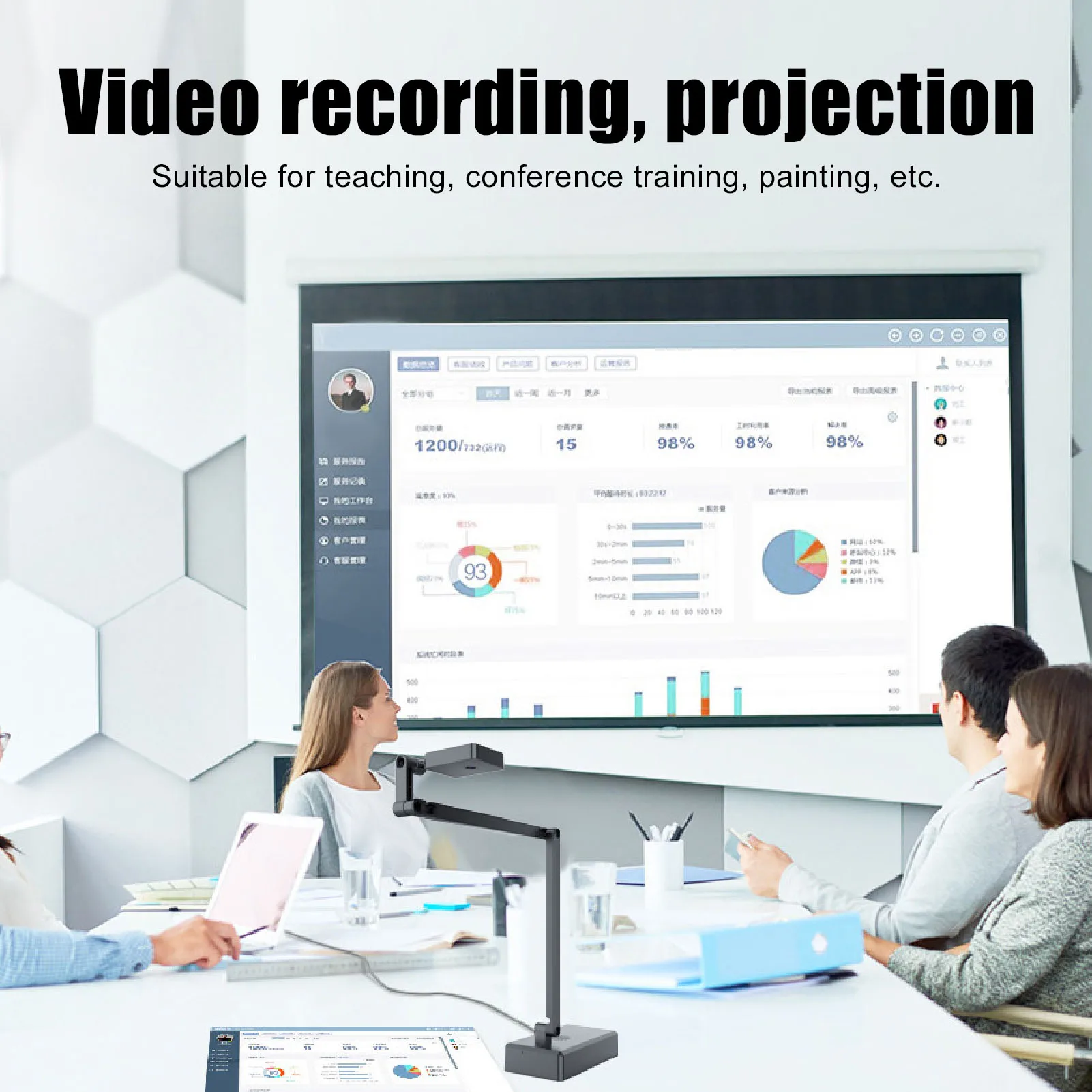 USB Document Webcam Brightness Adjustable 16MP Plug and Play 3840x3104 with Power Cable for Distance Learning