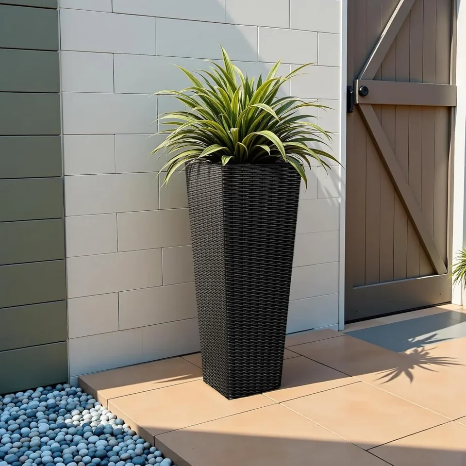 Set of 2 Weather Resistant Rattan Planters