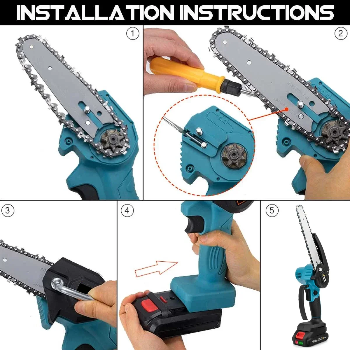 Gisam Brushless 8 Inch Electric Saw Electric Chainsaw One-handed Woodworking Garden Tool Pruning Saw For Makita 18V Battery 4