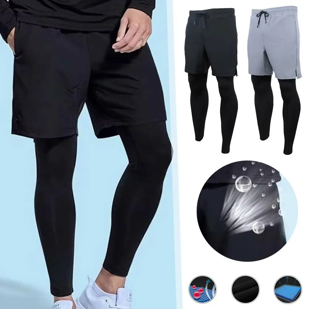 Men Sports Pants 2 In 1 Double Layer Pant Men's Sports Trousers Quick Dry Casual Pants Fitness High Running Basketball Training Elastic Pant