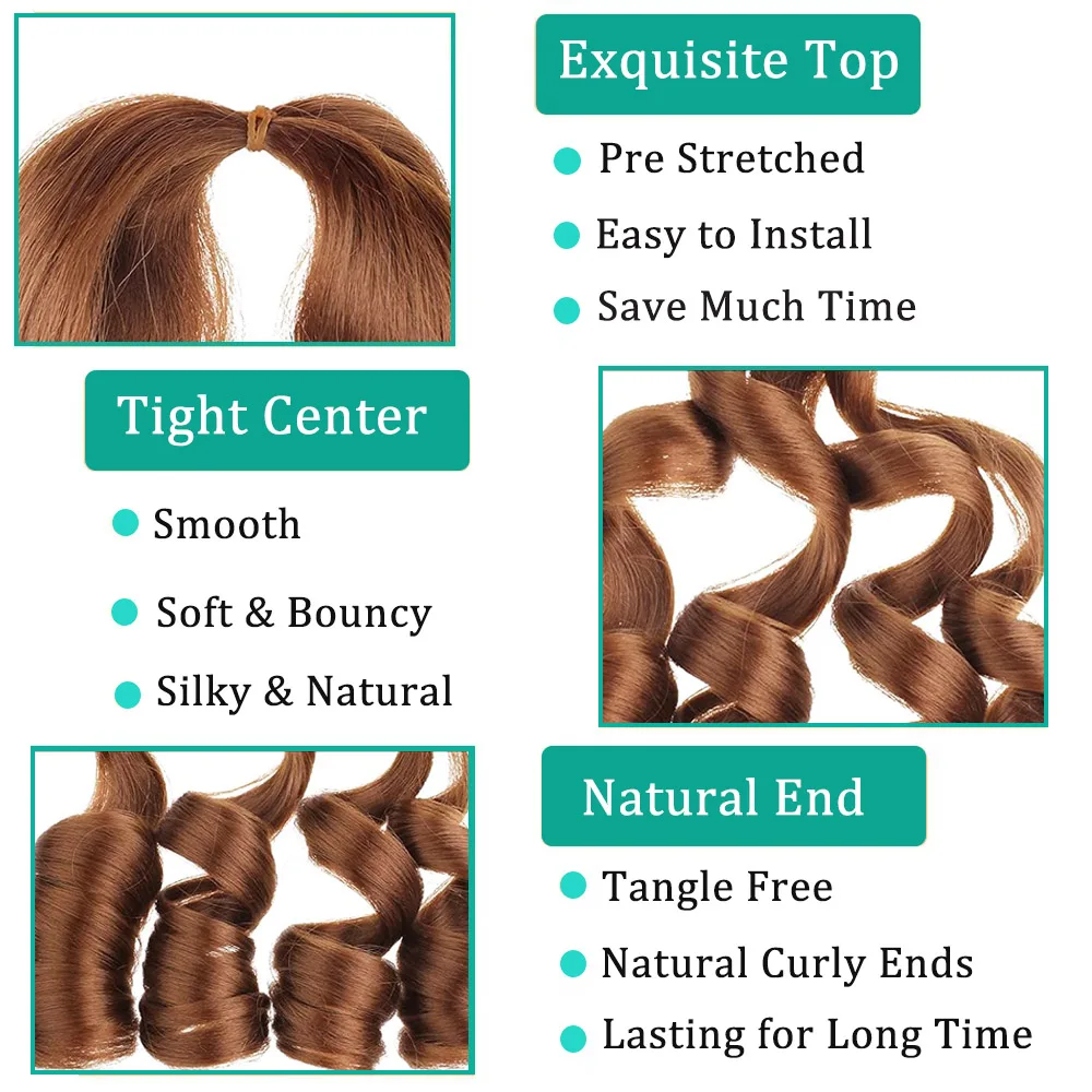 Brown French Curls Braiding Hair Extensions Synthetic Crochet Braids 22 Inch Pre Stretched Spiral Curly Braid Loose Wave Hair 3