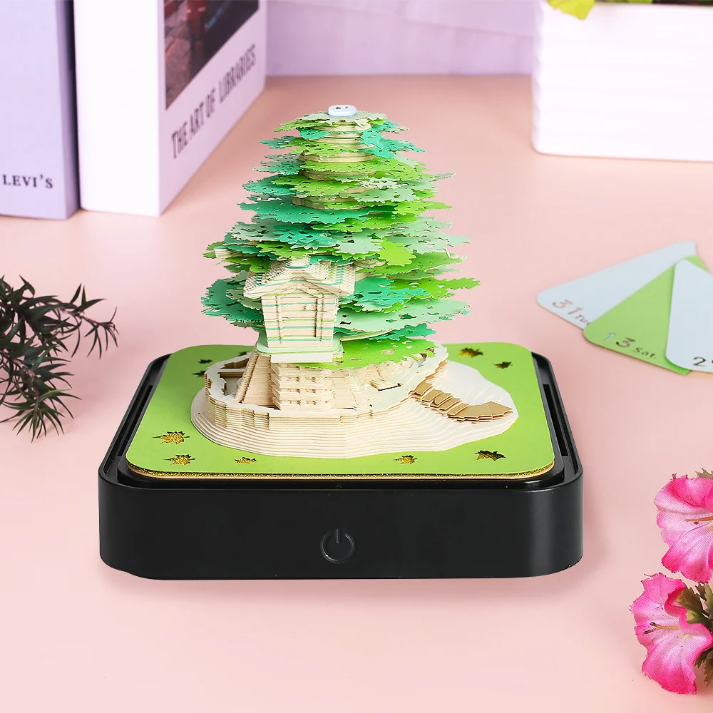 Oinvest-Bloc-notes 3D avec calendrier, notes autocollantes 3D, Sakura Tree  House, bloc-notes de bureau, cadeau de Noël, nuits, 2024 - AliExpress