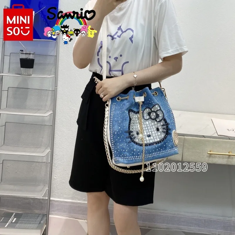 Miniso Hello Kitty New Women's One Shoulder Crossbody Bag Cartoon Fashion Diamond Women's Handbag Large Capacity Women's Bag