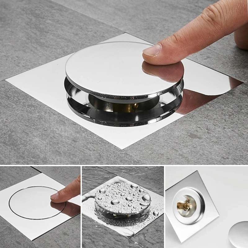 Floor Drain Silver Square DrainFloor Cover Push Down Pop Up Floor