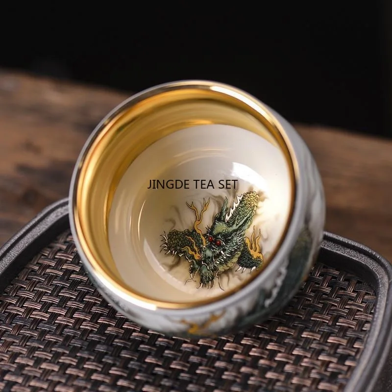 24k Green Dragon Tea Cup Chinese Dragon Gilt Tea Cup Creative Chinese Kung Fu Tea Set