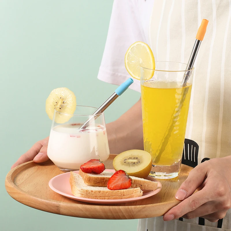 Portable Telescopic Stainless Steel Reusable Straw Set with Case and Cleaning Brush