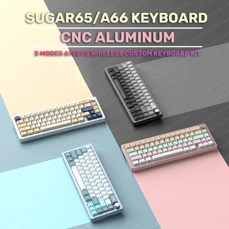 

A66 Sugar65 алюминиевая механическая клавиатура на заказ, 66 клавиш, беспроводная/Проводная Bluetooth клавиатура, Hotswap RGB игровая клавиатура