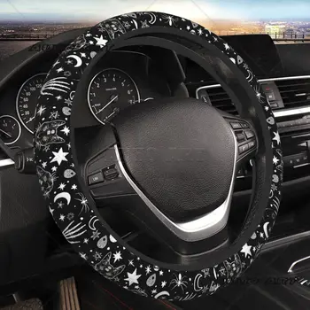 Skeleton Cat Pattern Steering Wheel Cover Non-Slip Auto Steering Wheel Protector Car Accessories Universal Fit 15 Inches 1