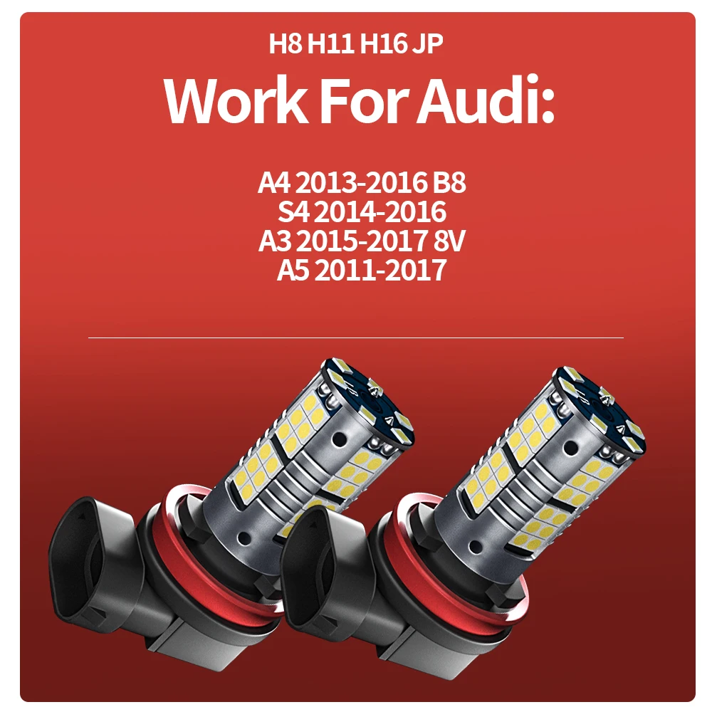 2개입 캔버스 화이트 H8 H11 LED 안개등 전구 자동차 DRL 램프 (아우디 A3 8P 8V A4 B6 B8 B5 A6 C6 C5 80 B7 A5 100 A7 A8 Q5 Q7 TT S6 용)