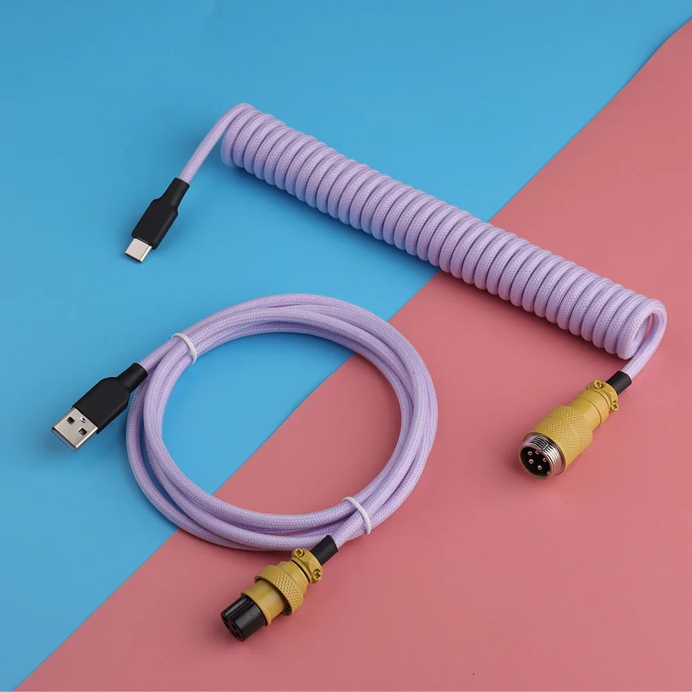 

LANO Type C Keyboard Coiled Cable Hardware Linker Usb GX16 Aviation Mechanical Cable Spiral Gaming USB C Keyboard Cable