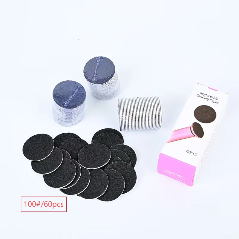 Nail File Sanding Paper TP43mm 60pcs/Box Nail File Cuticle Callus Replaceable Sanding Paper Professional Pedicure Foot Dead Skin Sandpaper for Electric