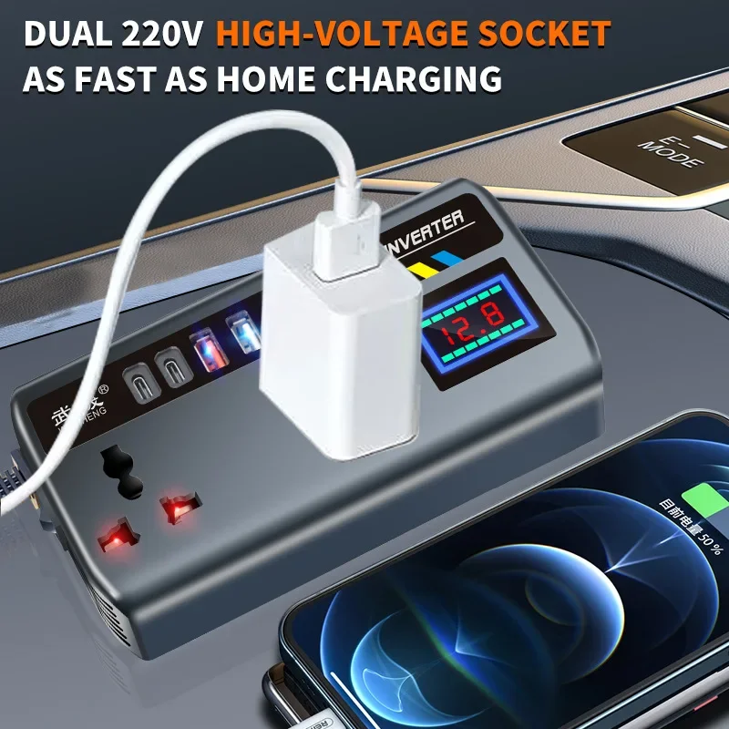 Versatile Portable Car Power Inverter with Quick Charge USB Ports