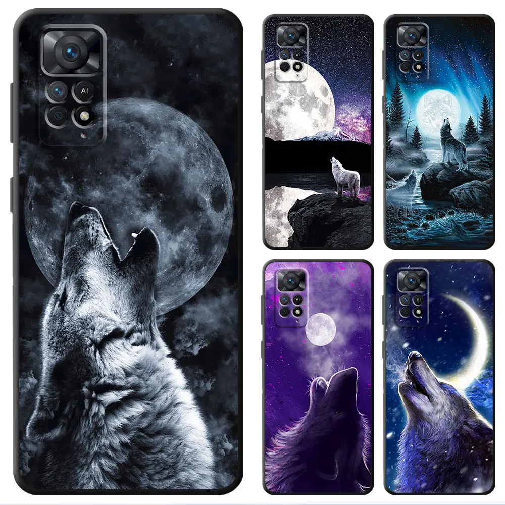 Custodia Moon Roaring Wolf Per Xiaomi Redmi Note 11 Pro 8T 9 8 7 10 Pro 9S 11S 10S 12S 10 13 9T 12 12 Custodia Morbida Nera