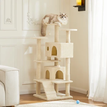 JHK 54in Tall Multi-Level Cat Tree Tower for Indoor Pet Furniture Stable Kitty Play House with Sisal Scratching Post for Home 2