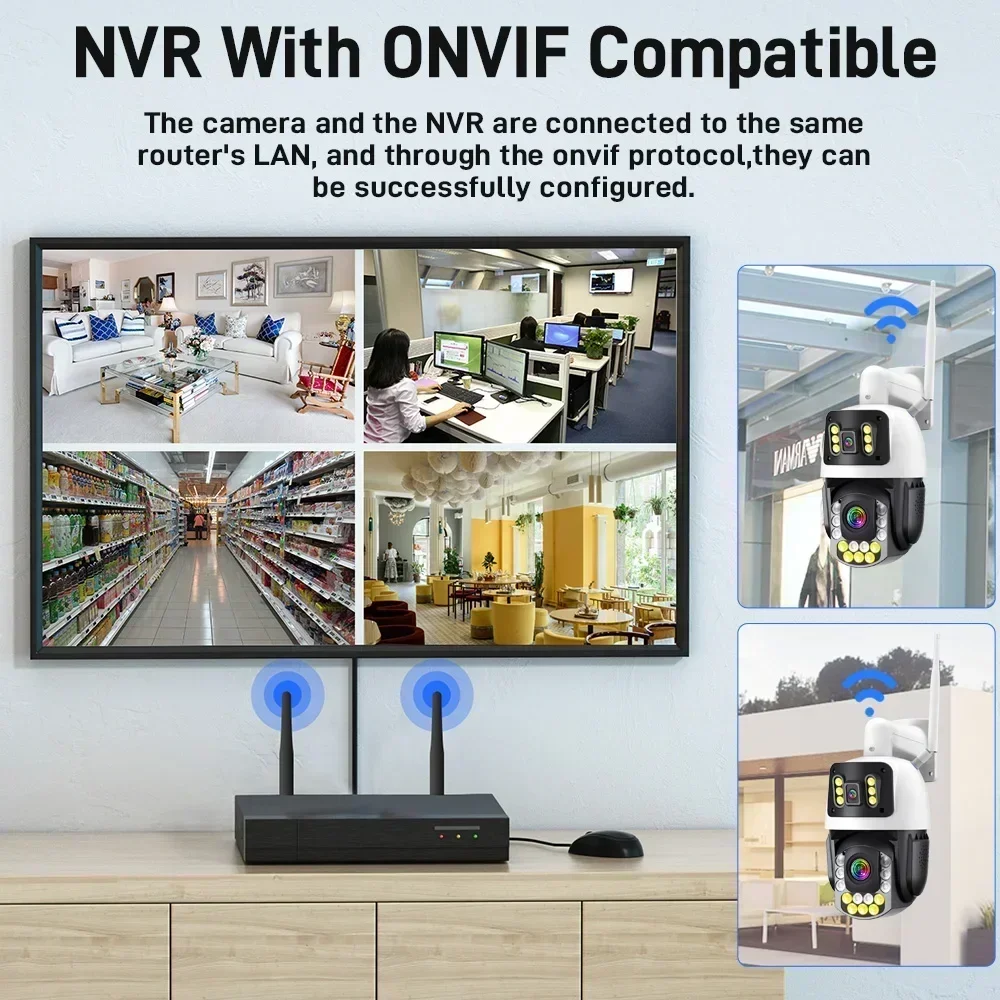 PEGATAH 8MP 4K HD 50X Zoom Wifi PTZ Camera Outdoor Dual Lens Dual Screen AI Auto Tracking Color Night Vision IP Camera iCSee