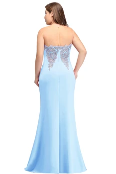 BABYONLINE فستان وصيفة العروس بحورية البحر باللون الأزرق السماوي مع خط عنق على شكل قلب مزين بالذهب وأشرطة شفافة لحفلات الزفاف 2