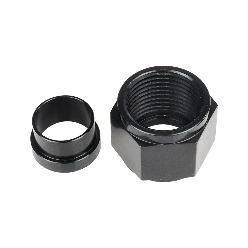 POSENG 4 AN Female To 1/4" Tube Nut & Sleeve Fitting - 37° Flare, Black Anodized 6061 Aluminum