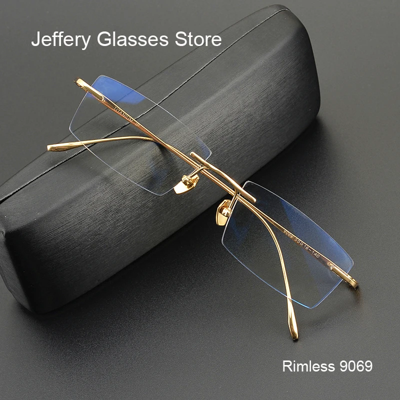 

Pure Titanium Ultra-Light Glasses Square Rimless Frame for Men and Women Optical Prescription Eyeglasses Reading Eyeware Gafas