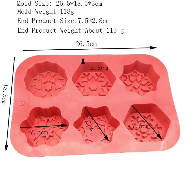6 Cavity Snowflake Shape Silicone Mold for Making Soaps 3D Plain Soap Mold DIY Handmade Soap Cake Cookies Mould Soaps Making