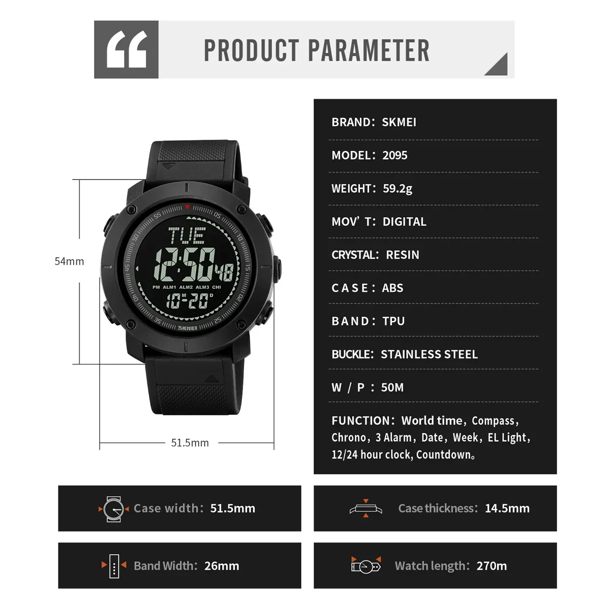 SKMEI 2095 Compass Digital Watch for Men Military Waterproof Shockproof Sports Camouflage Mens Wristwatches 1793 Reloj Hombre